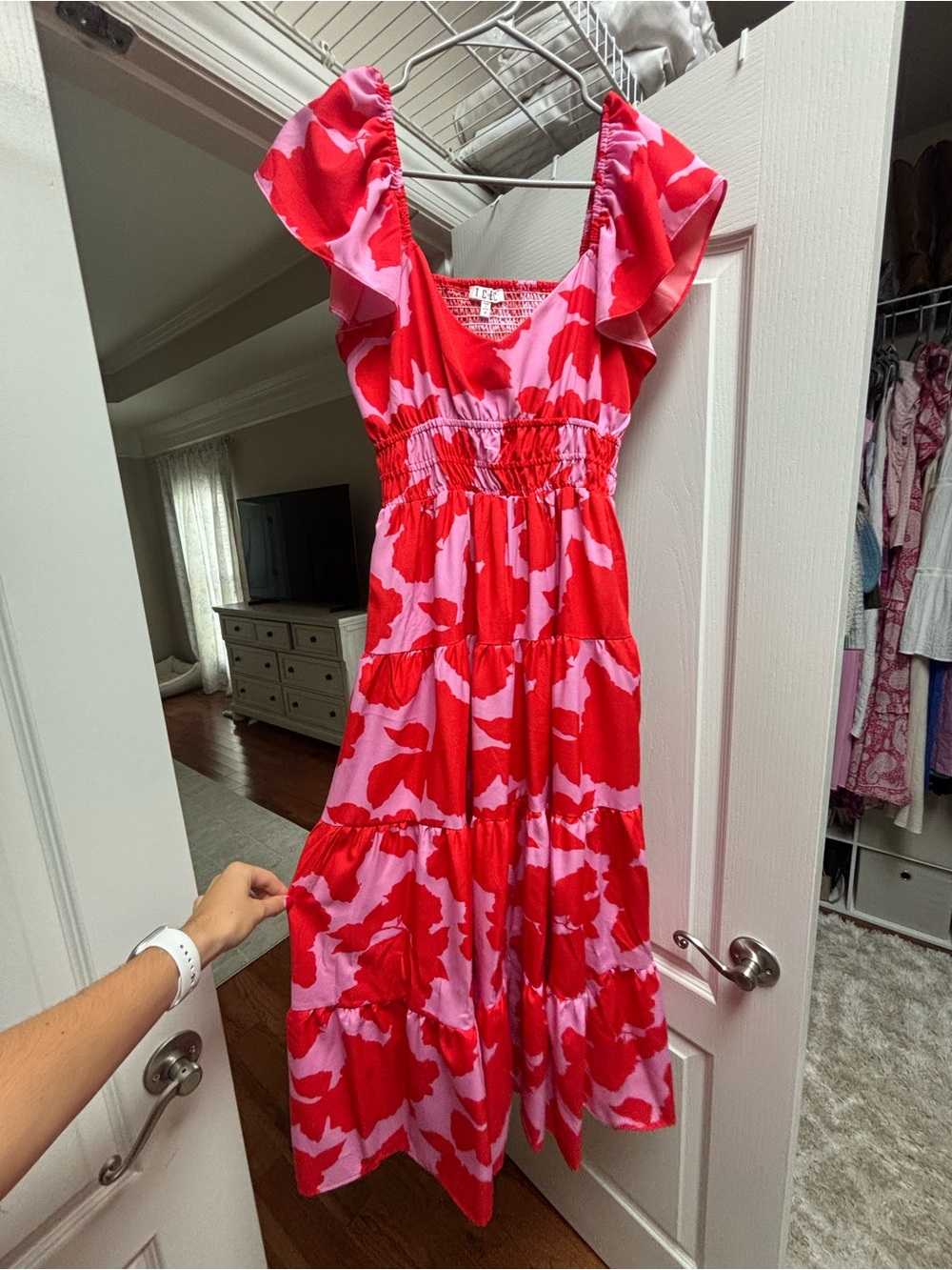 TCEC Red and Pink Floral Midi Dress - Picture 1 of 2
